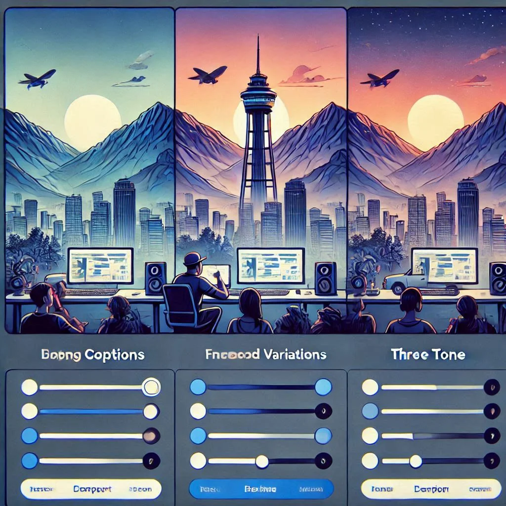 HubSpot’s interface generating captions for a Facebook ad campaign with three tone variations.