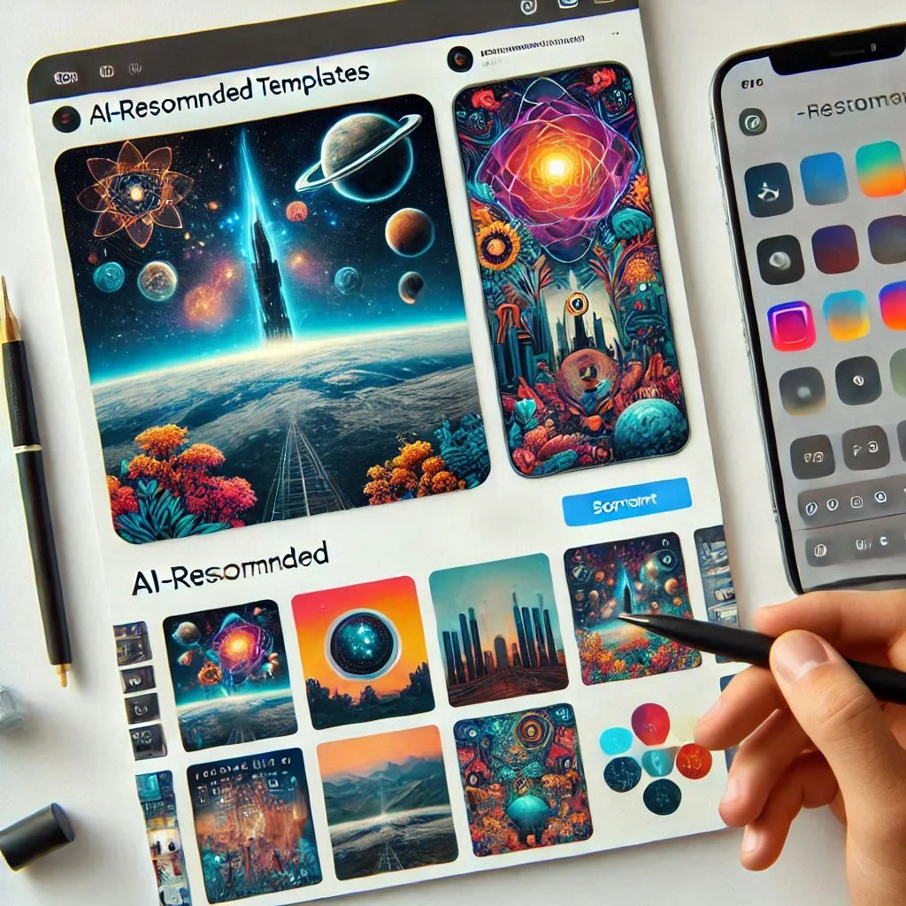 A Canva project showing AI-recommended templates for Instagram posts with vibrant visuals.