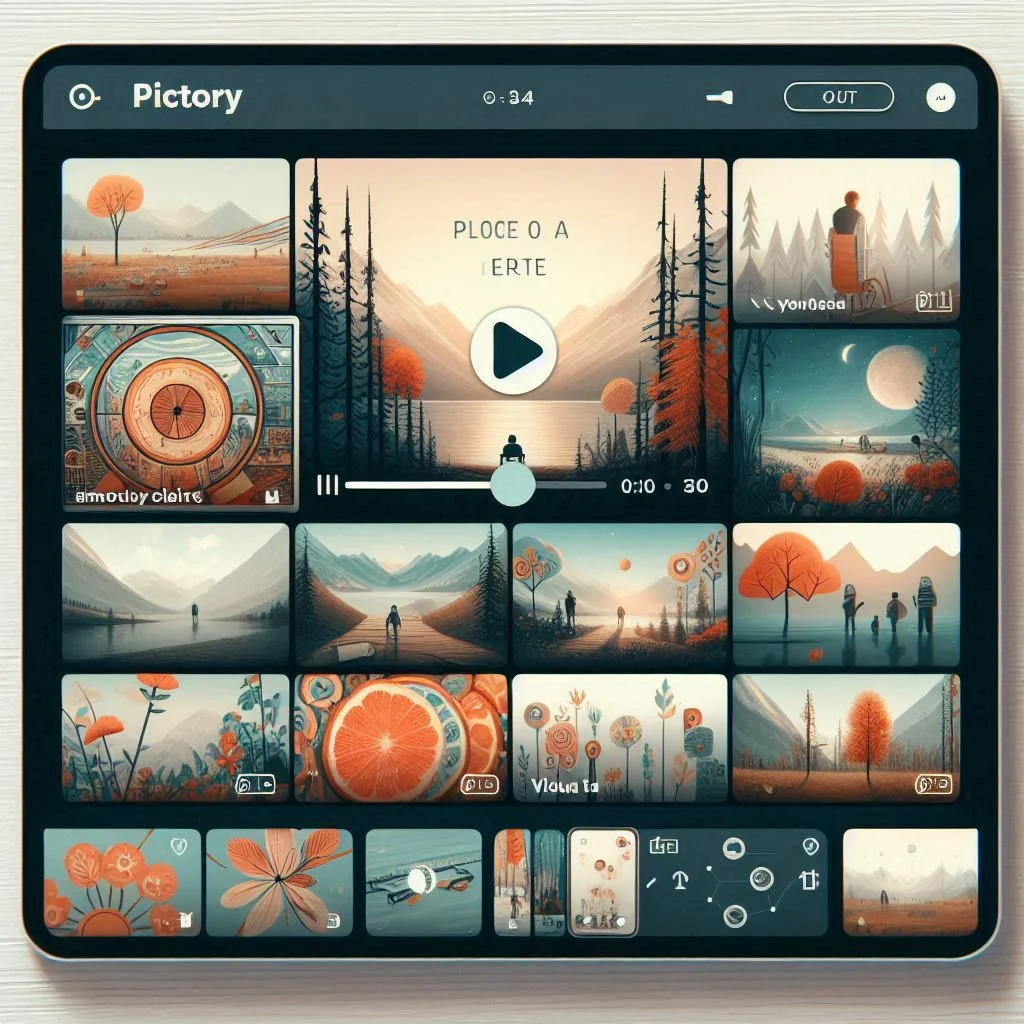 Pictory’s interface creating a video from a blog post with preview thumbnails for visuals and captions.