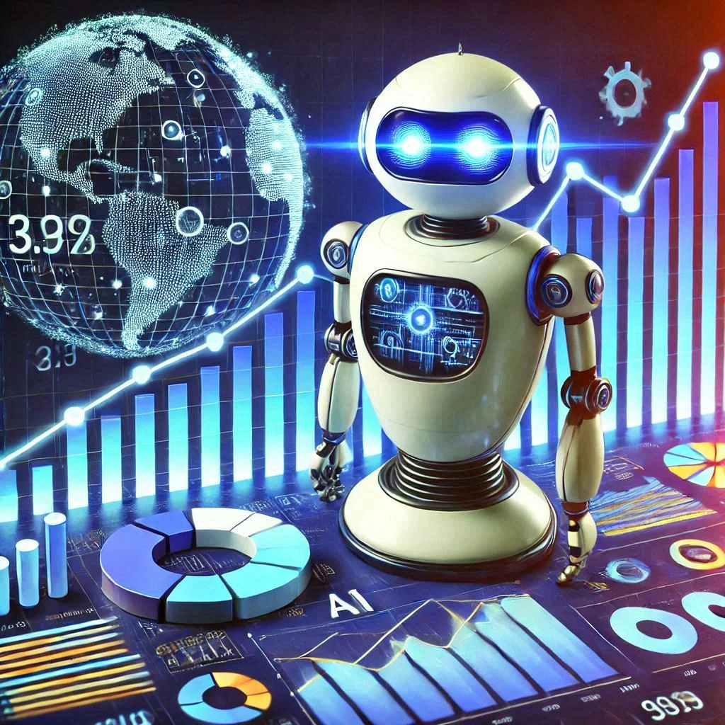 A graph displaying rising website traffic metrics beside AI tools analyzing and optimizing content for SEO.