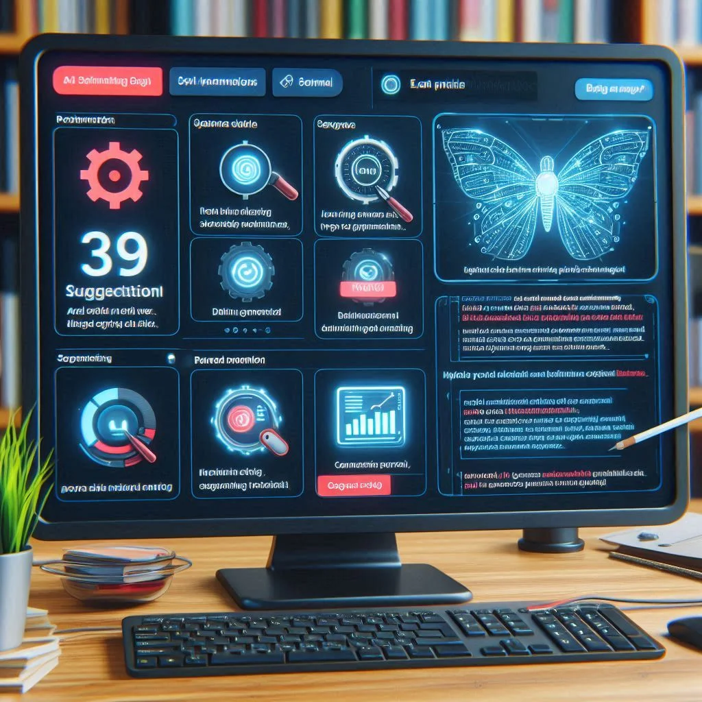 An AI tool dashboard displaying generated blog content with highlighted SEO suggestions.